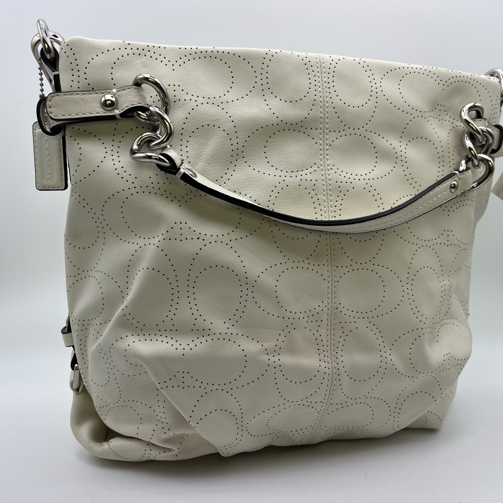 Coach Cream Signature Shoulder Bag with Silver Hardware